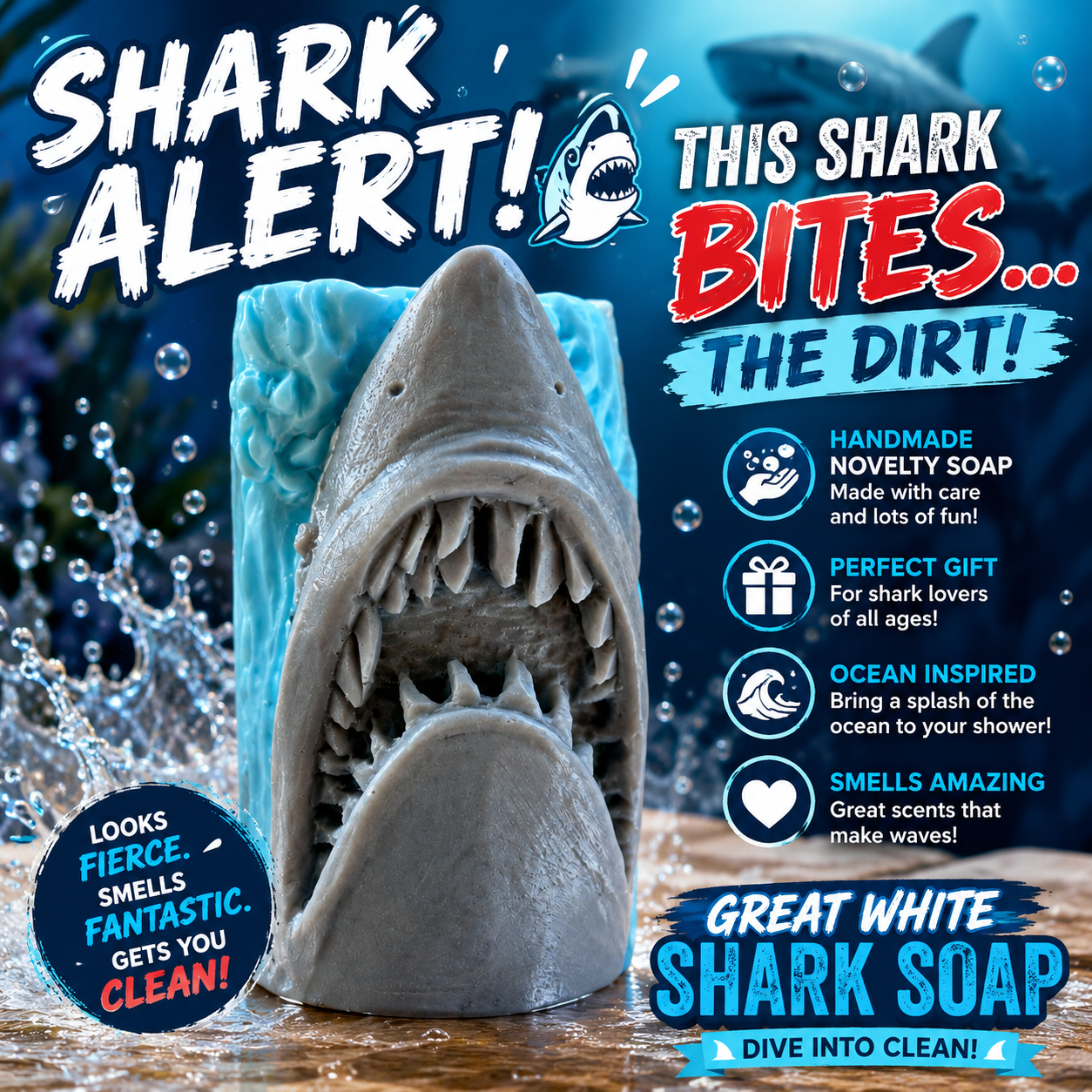Great White Shark Soap – Handmade Novelty Shark Soap & Unique Gift for Shark Lovers