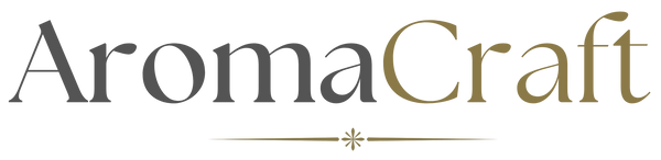 AromaCraft logo in dark gray and muted gold serif lettering on a solid white background.