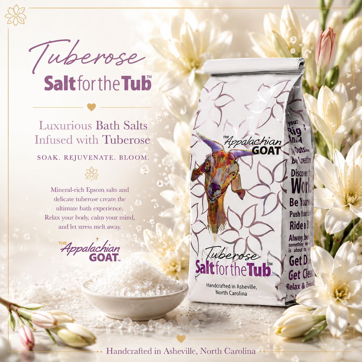 Tuberose Goat’s Milk + Arnica Bath Salts | Salt for the Tub™