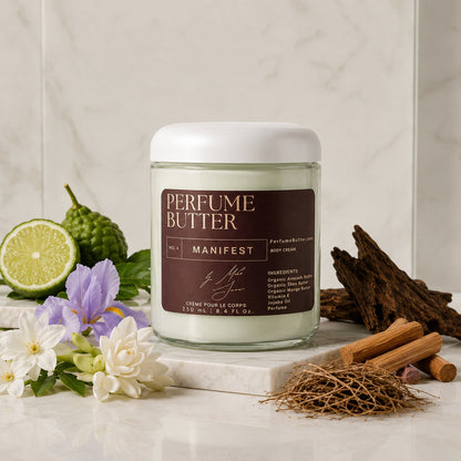 MANIFEST – The Luxury Body Butter Perfume | Jasmine, Oud & Sandalwood Floral-Woody Fragrance | Deep Hydrating Skin Moisturizer | Warm Elegant Scent | Perfume Butter