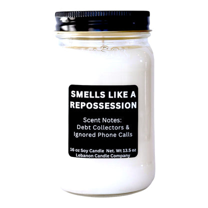 Smells Like a Repossession Funny Candle
