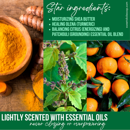 Essential Oil Shampoo Bar, Citrus Patchouli with Olena (Turmeric)