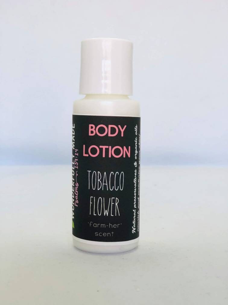 Tobacco Flower Lotion/Natural Preservative / herbal / hand lotion / Calendula / travel size lotion / novelty woman gift / handmade / organic