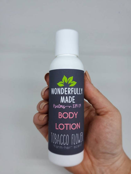 Tobacco Flower Lotion/Natural Preservative / herbal / hand lotion / Calendula / travel size lotion / novelty woman gift / handmade / organic