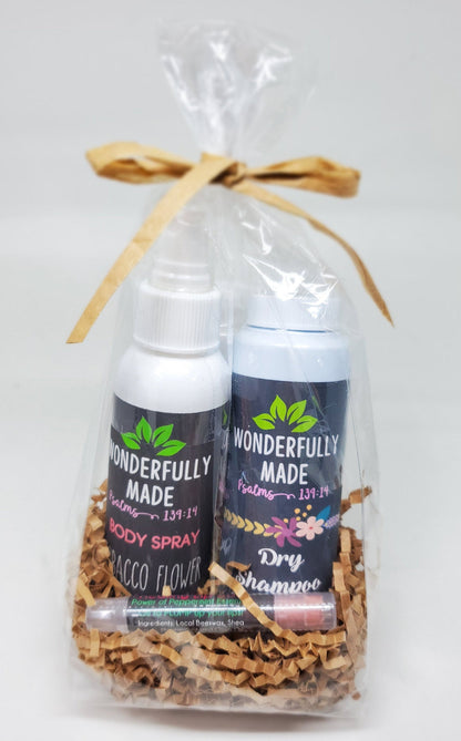 Spa Gift Basket | Ladies Essential Care Package | Organic All-Natural | Dry Shampoo | Lip Balm | Body Spray | Thinking of you | Take Care