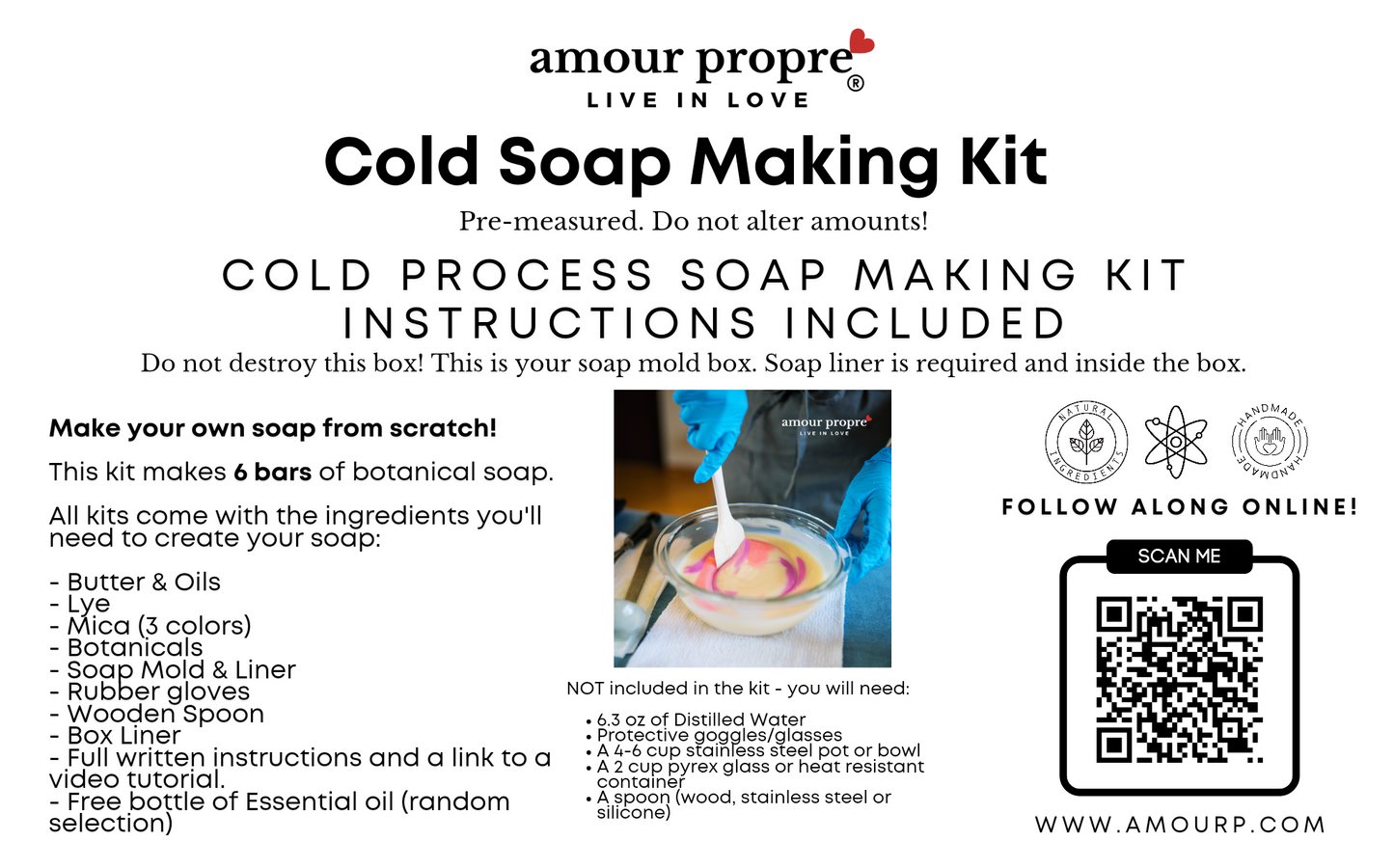 Amour Propre Cold Process Soap Making Kit | Create Your Own Luxurious Botanical Soap Bars!