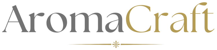 AromaCraft logo in gray and gold serif typography on a solid white background.