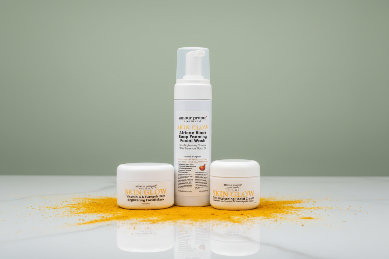 SKIN GLOW: Skin Brightening Facial Care Solution | Foaming Facial Wash, Skin Brightening Face Mask, Turmeric Face Cream