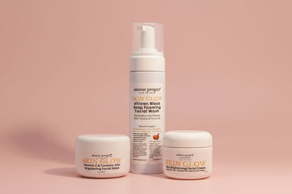 SKIN GLOW: Skin Brightening Facial Care Solution | Foaming Facial Wash, Skin Brightening Face Mask, Turmeric Face Cream